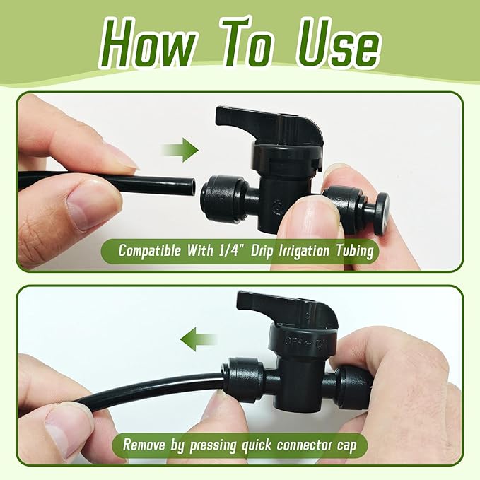 6 Pack Quick Connect 1/4" Drip Irrigation Shut Off Valve Fittings, Push-to-Fit Drip Irrigation Switch Valve Connectors for 1/4 Inch Drip Tubing,Anti-Leak Connectors for Garden Irrigation System