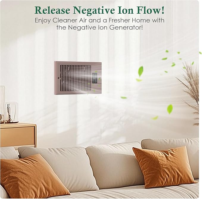 VallisCo Register Booster Fan 6" x 10" with Negative Ion, Manual Airflow Direction Control, Quiet 10-Speed Heating Cooling AC Vent Fan with Remote & Thermostat Control for Wall Floor, Bronze