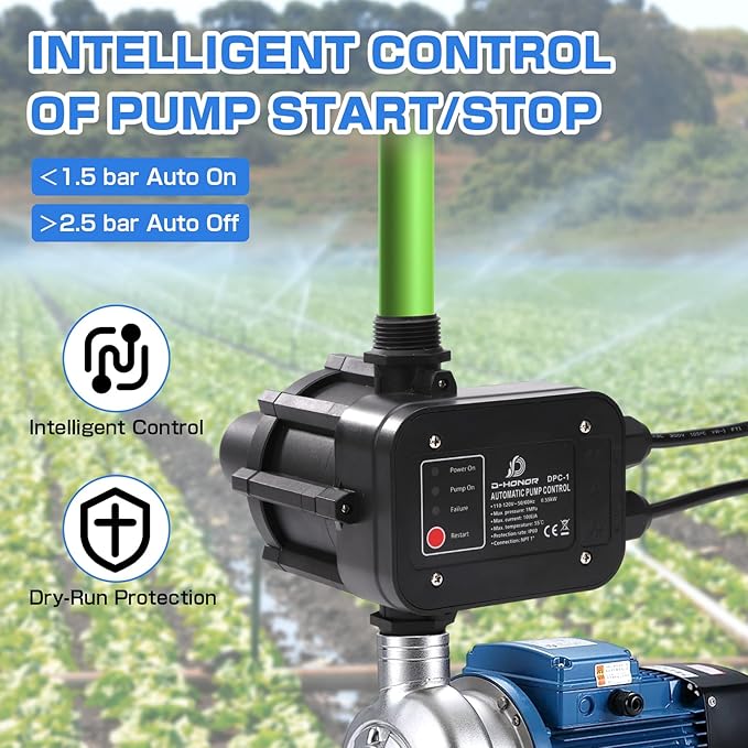 D-HONOR Water Pump Pressure Controller, 110V 50/60HZ Automatic Electronic Switch, Pressure Adjustable Range 1.5-2.5bar, Ideal for Various Water Pump Types