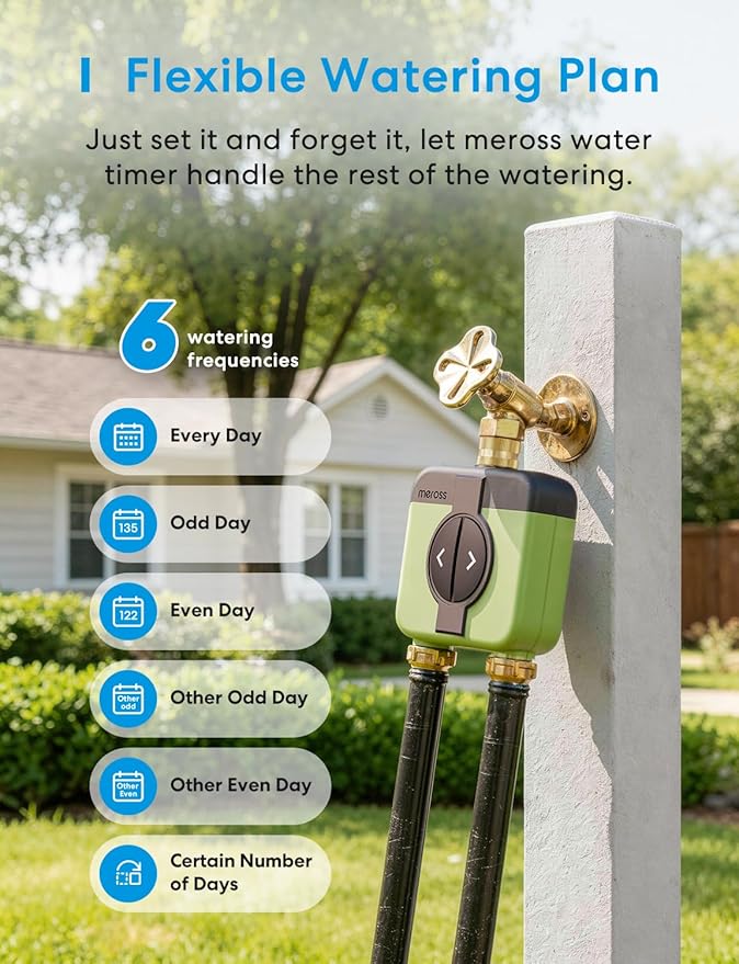 meross WiFi Water Timer for Garden Hose, 2 Zone WiFi Hose Timer with Brass Inlet and Outlet, WiFi Sprinkler Controller, Rain Delay, Smart Water Valve for Garden, Lawn & Yard, Remote & Voice Control
