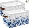 Blue Blooms Floral Storage Bins Cubes Waterproof Cloth Storage Basket,Farmhouse Spring Flowers Botanical Foldable Storage Bags for Shelf Clothes Storages Organizers with Handles 15x11x9.5 in 2PCS