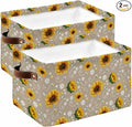 Brown Yellow Sunflower Storage Bins Cubes Waterproof Cloth Storage Basket,Summer Botanical Farmhouse Floral Foldable Storage Bags for Shelf Clothes Storages Organizers with Handles 15x11x9.5 in 2PCS