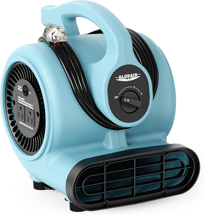 ALORAIR 600 CFM Air Mover Blower Fan for Industrial, Workshop, and Home Use - 3 Speeds, 5 Adjustable Angles and Daisy Chain - Ideal for Water Damage Restoration and Plumbing - GF600A Blue