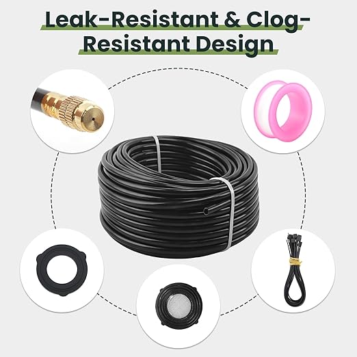 100FT Smart Drip Irrigation System with Water Timer – Automatic Garden Watering System with 360° Bendable Hose & 24 Adjustable Nozzles for Garden, Yard, Lawn,Compatible with 3/4" & 1/2" Hose