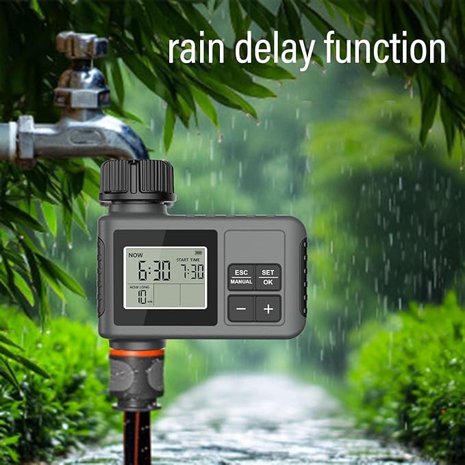 Naroote Programmable Hose Timer, Sprinkler Water Drip Irrigation System for Garden, Rain Delay Manual Watering with IPX5 Water Proof Construction, Large Screen Display