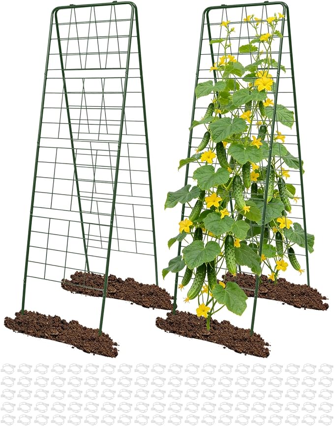 2Pcs 60"x16.2" Heavy Duty Steel A-Frame Garden Trellis for Climbing Plants – Rust-Proof Metal Trellis with Hardware Cloth, Perfect for Raised Beds,Cucumbers,Tomatoes & Outdoor Vines (Green)
