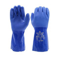 SHOWA Atlas 660 Triple-Dipped PVC Chemical Resistant Gloves, Heavy-Duty Gloves, Rough Finish Grip, Seamless Cotton Liner, 12" Length, Blue, XX-Large, 12-Pack