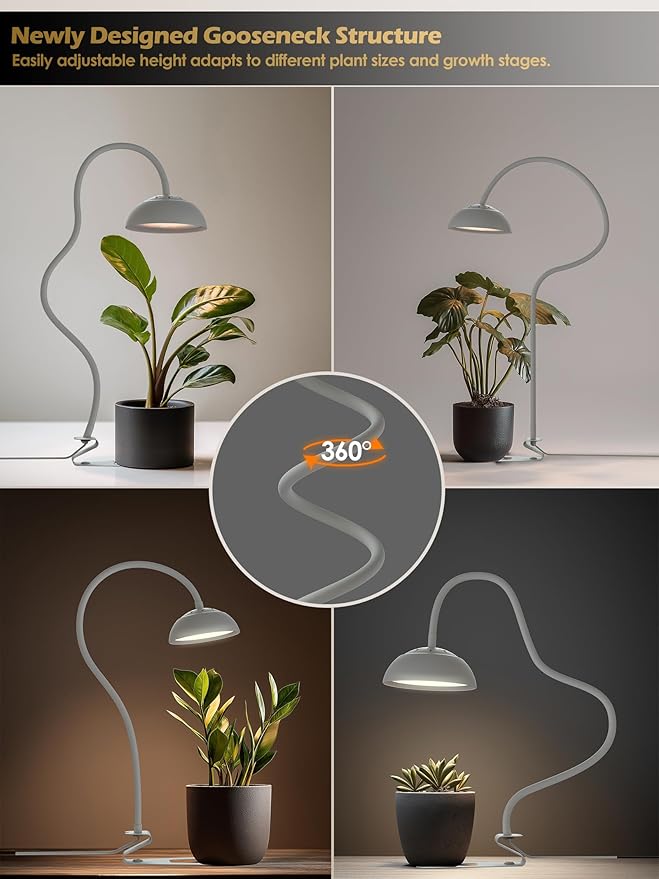 GLOWRIUM Smart Grow Lights for Indoor Plants,10W Full Spectrum LED Plant Light with 3/9/12 Timer,10 Dimmable Levels,Height Adjustable Grow Light with Base (White)