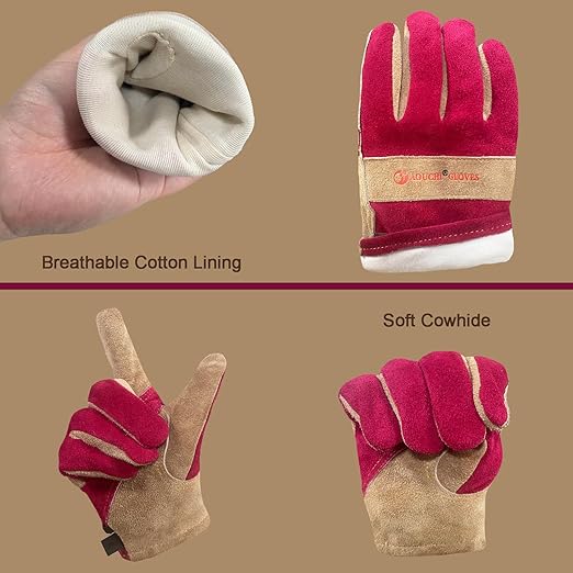 Leather Gardening Gloves for Women - Working Gloves for TIG/MIG Welding, Construction, Farm, Best Garden Gifts & Tools for Gardener (Large)