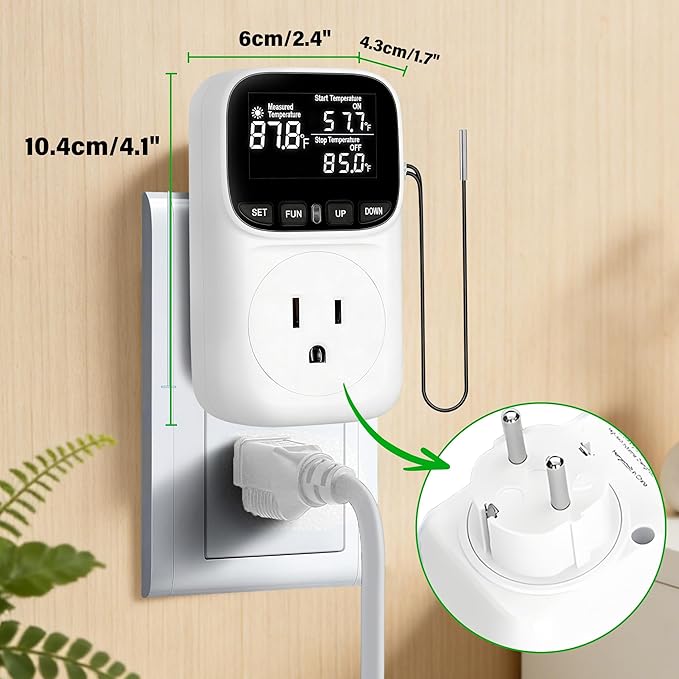 Digital Temperature Controller,Heavy-Duty 15 Amp/1800 Watt Thermostat Socket Plug,VA Display for Heating and Cooling Control Timer,Suitable for Greenhouse Incubators,Homemade Equipment,etc.