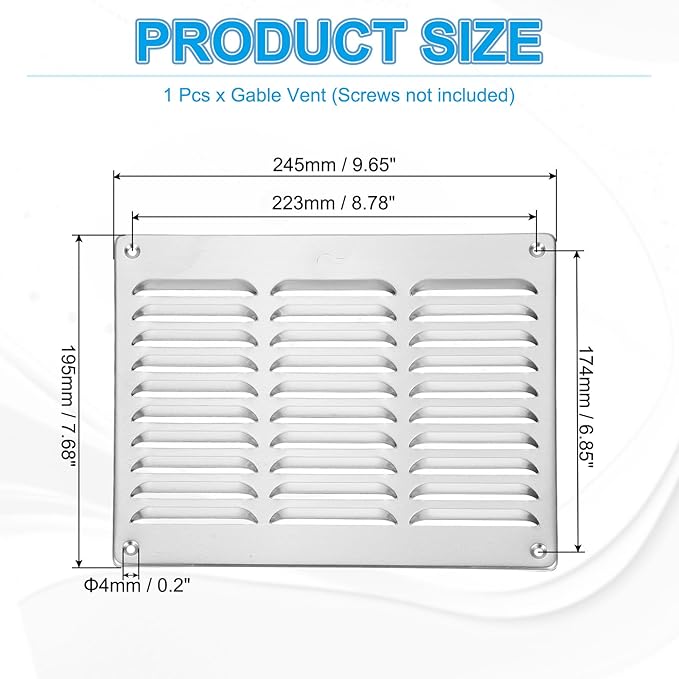 PATIKIL 10x8 Inch Aluminum Vent Cover, Screen Air Grille Ventilation Cover HVAC Louvered Grill for Home Kitchen Fireplace Bathroom Wall Ceiling, Silver