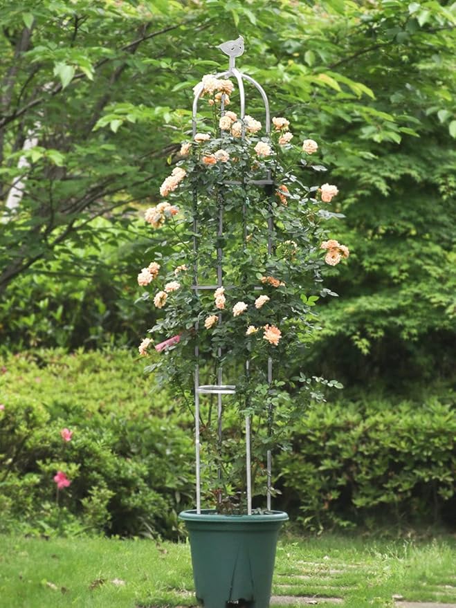 6 Feet Tall Garden Trellis for Climbing Plants Kalolary Garden Tower Obelisk Trellises Rustproof Metal Potted Plant Climbing Support for Indoor Outdoor Flowers Vegetable Fruits Vines Support (White)
