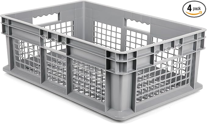 Hudson Exchange 24 x 16 x 8" (4 Pack) Mesh Straight Wall Handled Storage Container Tote, Gray