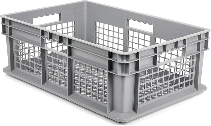 Hudson Exchange 24 x 16 x 8" (40 Pack) Mesh Straight Wall Handled Storage Container Tote, Gray