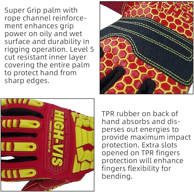 Seibertron High-Vis Series Cut Resistant Reducing Anti-Impact Mechanics Heavy Duty Safety Rescue Oil and Gas Gloves