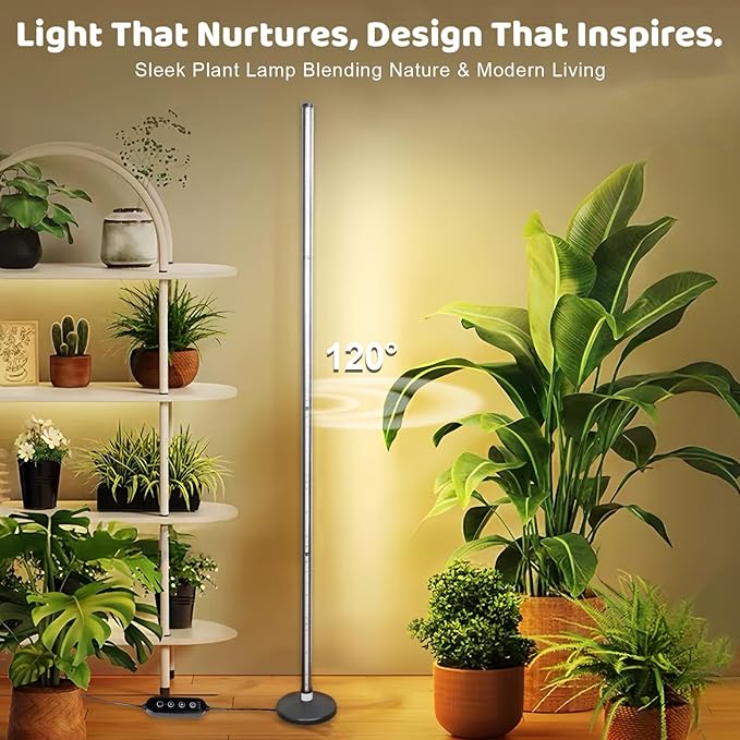 270°&60W Grow Lights for Indoor Plants with Stand, Full Spectrum LED Plant Light with Remote, Adjustable Height up to 65 Inch, Wide Illumination Grow Lamp with On/Off Switch and Round Stand