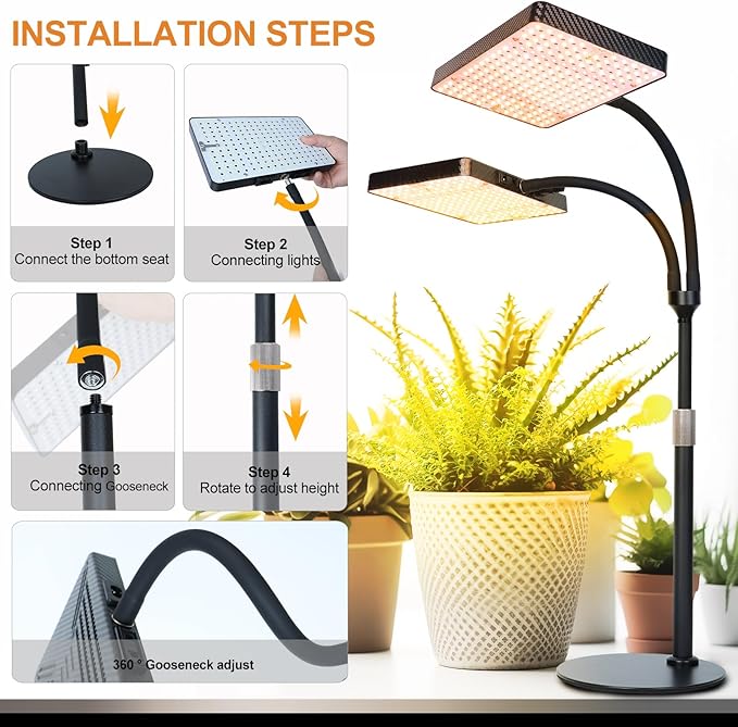 FRGROW 2026 2Head Tabletop Grow Lights for Indoor Plants, Seed Starting, Bonsai, 50 Watt Power Draw, Big Coverage and Bright Enough, Like A Small Sun for Your Jungle, 16"-24" Height Adjustable