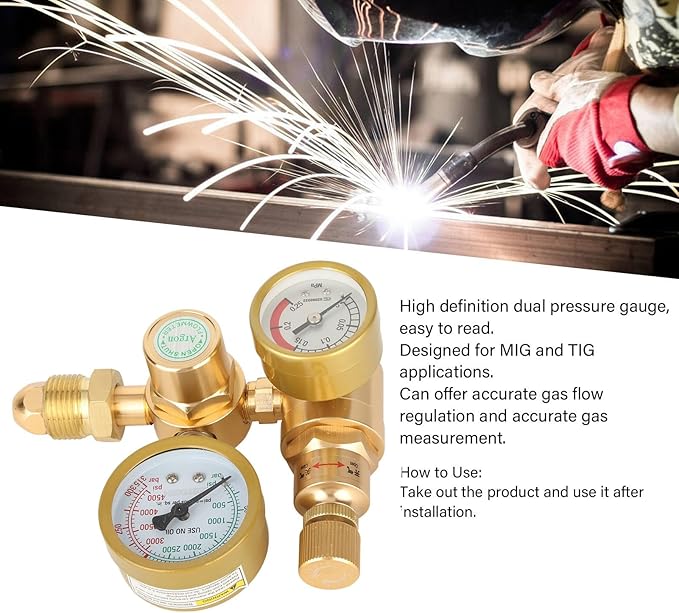 Welder Gas Regulator, Accurate Welding Gas Gauge, MIG TIG Flowmeter, Heavy Duty Welder Gas Valve G5/8 In Male Thread Inlet 1/4 In Outlet