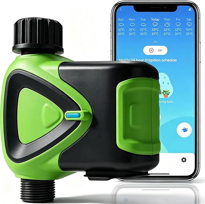 Smart WiFi Water Timer：WiFi Sprinkler Valve Timer for Garden Hose APP & Remote Control Alexa & Google Voice Compatible, Rain Delay and Manual Mode for Yard Lawn Watering