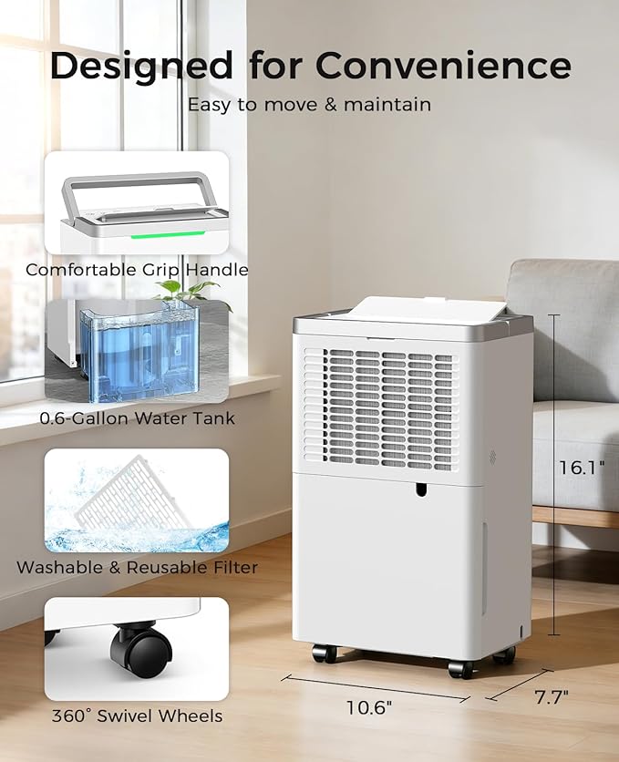 34 Pints/Day Dehumidifier for Basement, 2500 Sq. Ft Dehumidifiers for Home with Drain Hose, 38dB Quiet Dehumidifier for Bedroom Bathroom, 24HR Timer, 3-Color Indicator, Auto Defrost, Child Lock