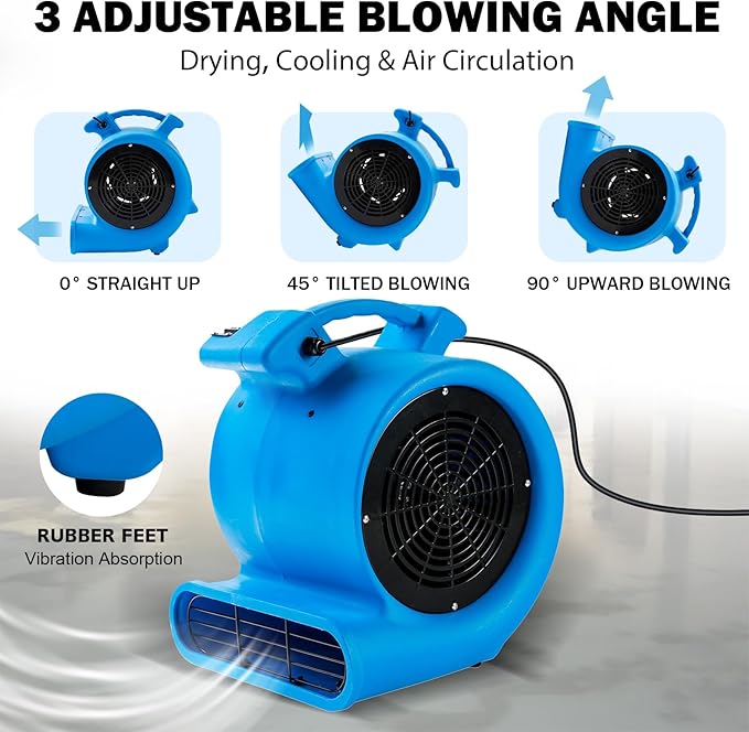 Mounto 1/2hp Air Mover Floor Drying Blower Fan - Powerful 1/2HP Motor Carpet Dryer, 2200 CFM Air Flow, Lightweight Design, 2-Speed Settings for Drying, Cooling & Circulation
