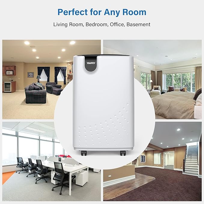 Yaufey 2500 Sq. Ft Dehumidifier for Home and Basements with Auto or Manual Drainage, 0.48 Gallon Water Tank Capacity -Low Noise and 24 Hr Timer