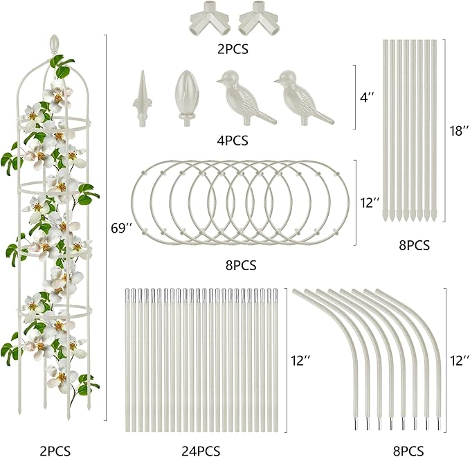 2 Pcs Garden Obelisk Trellis for Climbing Plants Outdoor 6 Ft Rose Bush Round Trellis for Pots Rustproof Metal Pipe with Plastic Coated Plant Flower Trellises for Clematis Vine Jasmine Support