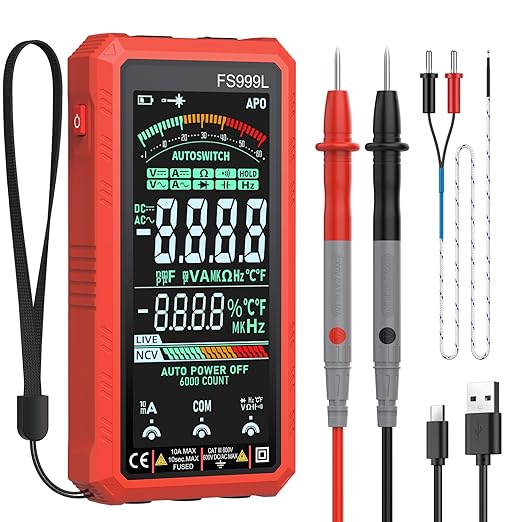 Proster USB C Rechargeable Smart Multimeter with 5.0 Inch Color Screen - 6000 Count Smart Multi Testers, True RMS Autoranging Multimeter, NCV Capacitance, CAT III 600V Safety