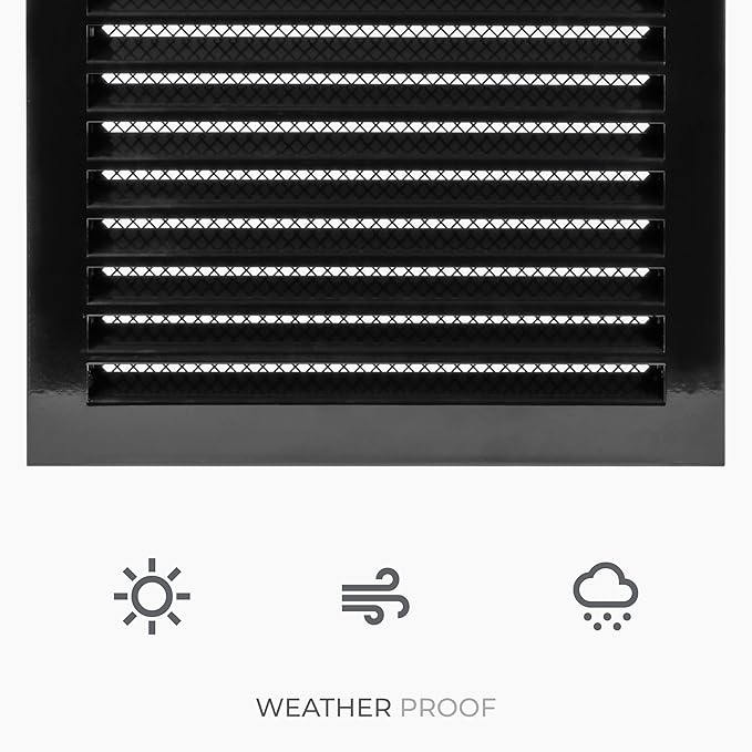 8" x 8" Inch Black Register Vent Cover - Square Industrial Return Air Vent Cover - Wall, Shed Vent, Foundation Vent - Wire Screen Mesh Crawlspace Louver Grille - Exhaust, Intake Gable Vent