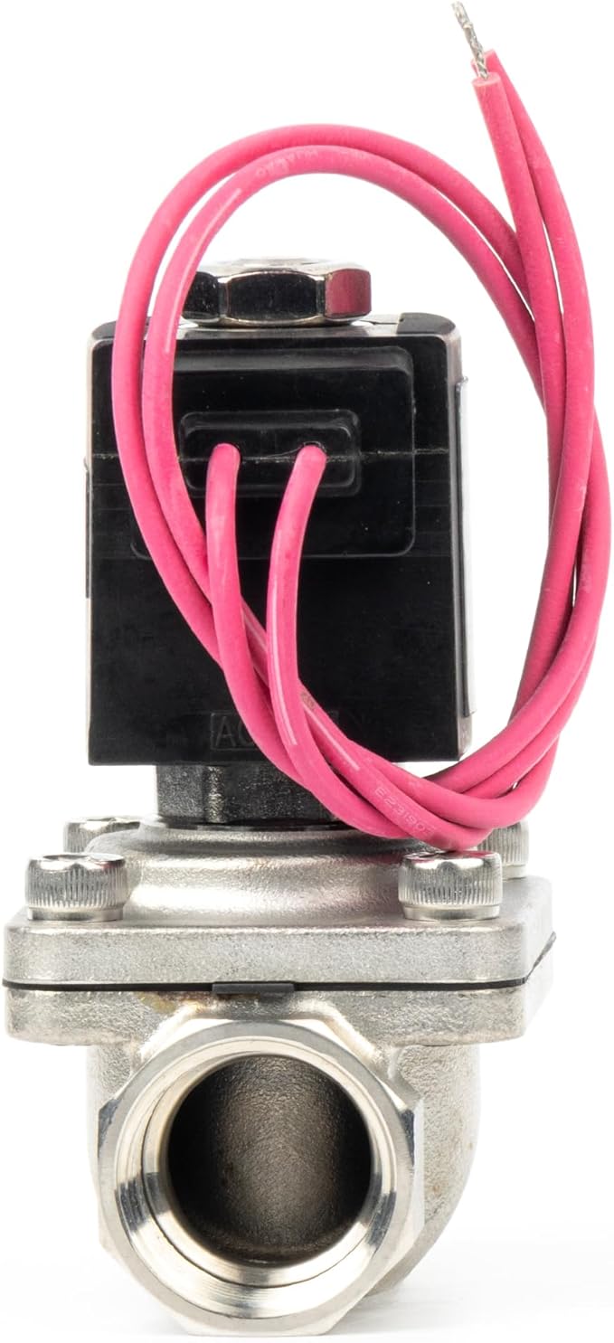 U.S. Solid 3/4" Stainless Steel Solenoid Valve - 110V AC Normally Closed (N.C.) Electric Valve, Semi-Direct Lift, Viton Seal, 145 PSI (10 Bar), IP65 Waterproof for Fuel, Gas & High-Temp Liquids