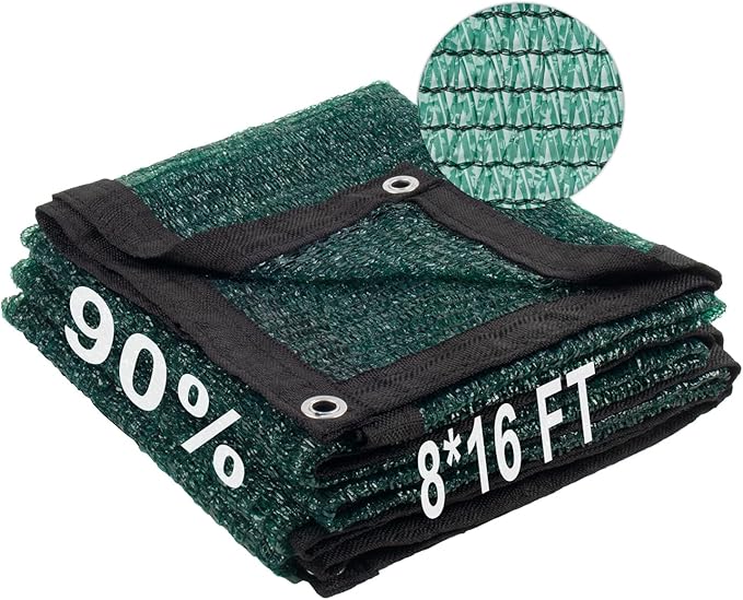 LOVE STORY 8x16FT 90% Dark Green Garden Shade Cloth, Sun Shade Cover Net Mesh Tarp with Grommets, Sunblock Net for Garden,Greenhouse,Plants and Patio