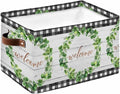 Spring Eucalyptus Leaves Storage Bins Cubes Waterproof Cloth Storage Basket,Farmhouse Botanical Gray Wood Foldable Storage Bags for Shelf Clothes Storages Organizers with Handles 15x11x9.5 in 1PCS