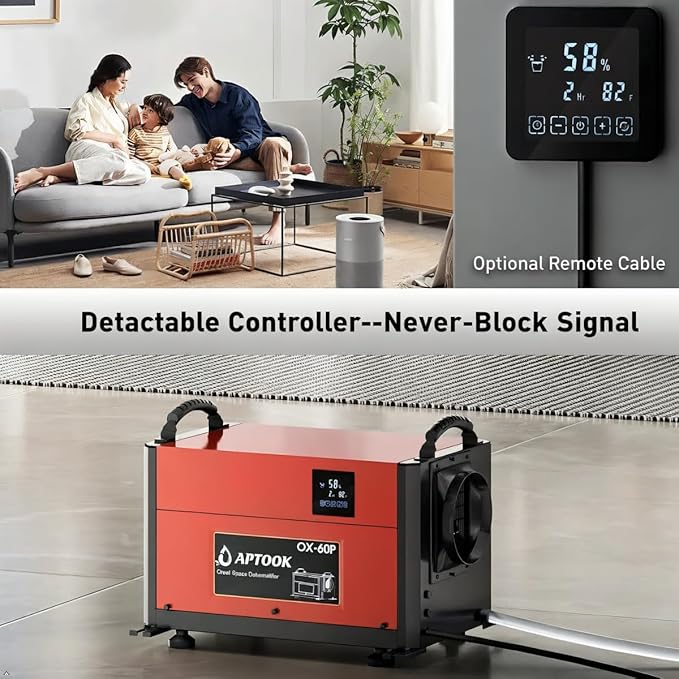 110 Pints Commercial Dehumidifier with Drain Hose, Crawl Space Dehumidifier for Water Damage Restoration, Flood Repair, Crawlspace and Basement, Red