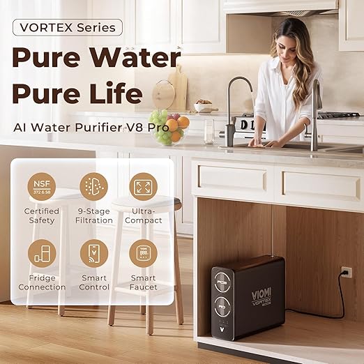 VIOMI V8 Pro 800GPD Reverse Osmosis System, 9 Stage Tankless Under Sink RO Water Filter, NSF/ANSI 372 & 58 Certified, 3:1 Pure to Drain, Reduce PFOA/PFOS, Smart LCD Faucet, Incl. 1 Extra Filter