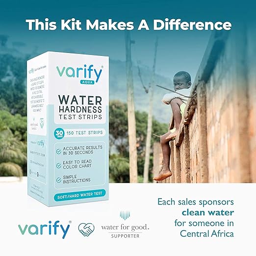 Varify Water Hardness Test Kit - Water Testing Kit for Home, Drinking, Well, Spa, Swimming Pool, Softener, Dishwasher & More - Hard Water Test Strips for Calcium, Magnesium etc (0-425 pmm, 150 Strips)