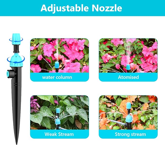 Automatic Drip Irrigation Kit with Water Timer, 100ft Garden Watering System with Y-Diverter, Fast-Plug Misting & Drip Irrigation System for Patio, Lawn, Flower Bed, Greenhouse & Yard Care