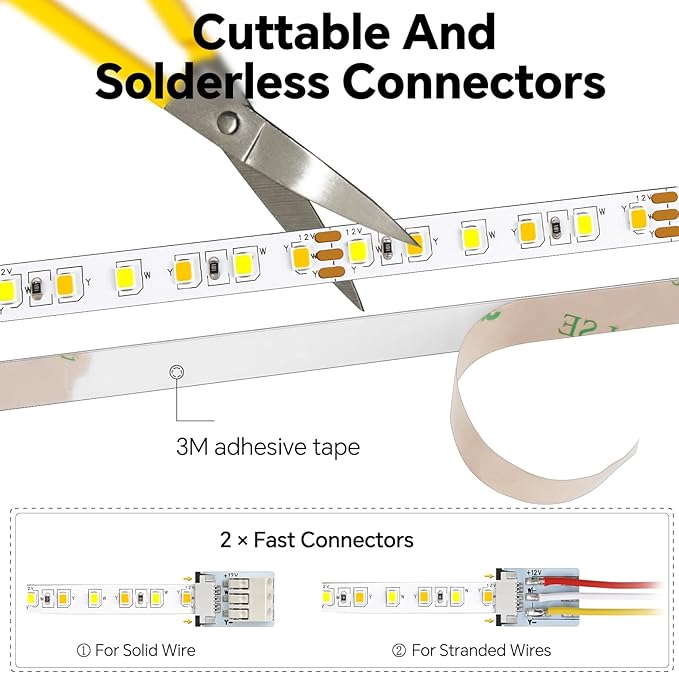 3CCT Flexible 16.4ft LED Strip Light with 12V CCT Switchable Dimmer Kit for Camper Vans, Trucks & Trailers Indoor. CCT Changeable(3000K/4500K/6000K) & Brightness Control DC12V, 10A
