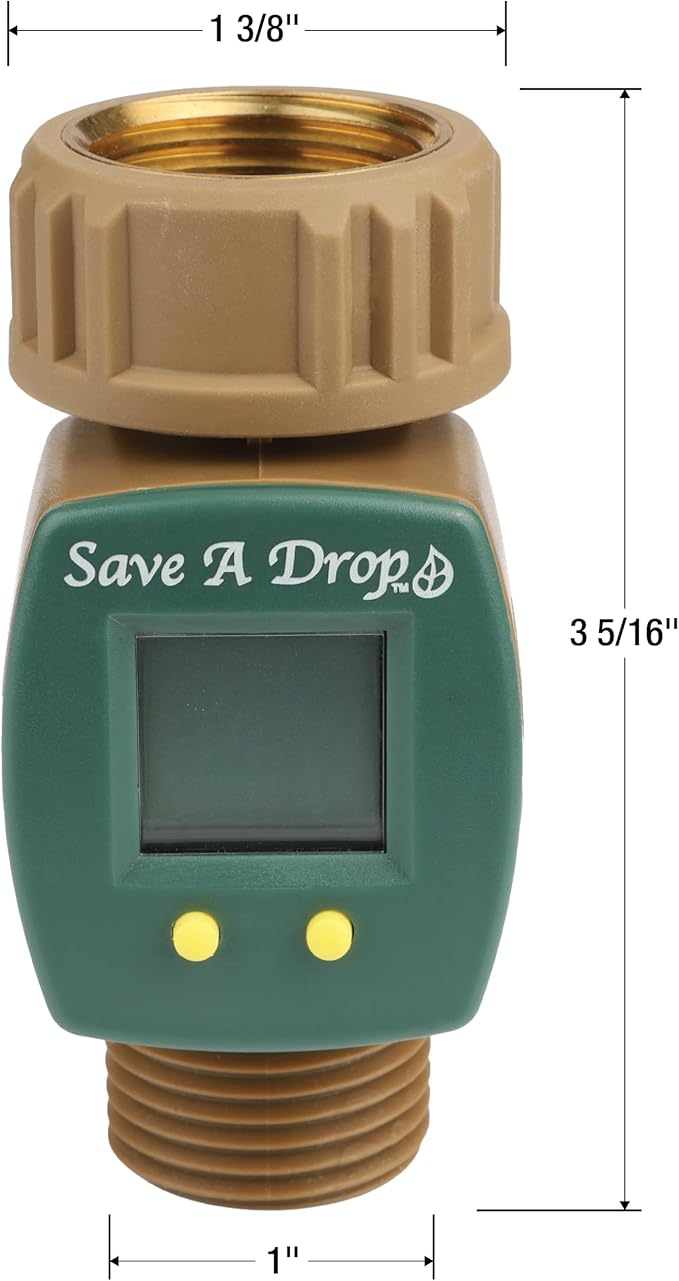 Save A Drop Brass Water Flow Meter| Measure Gallon Usage from an Outdoor Garden Hose | Lawn Sprinkler | Great for Campers | Helps Conserve Water