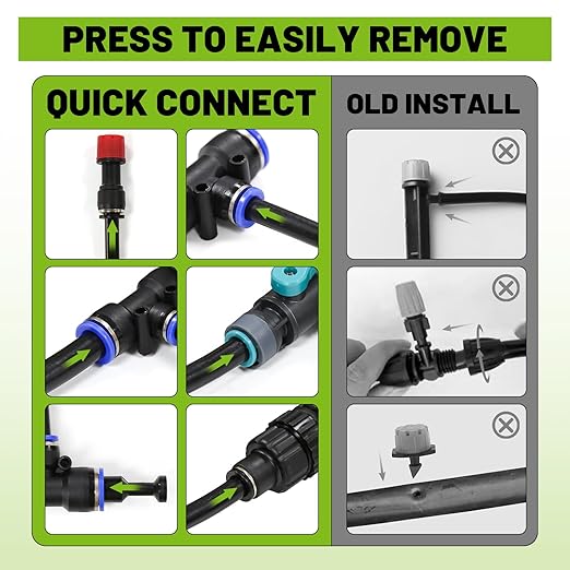100FT Drip Irrigation Kit - 28 Adjustable 360° Nozzles & T-Connectors for Garden, Lawn & Plant Watering System