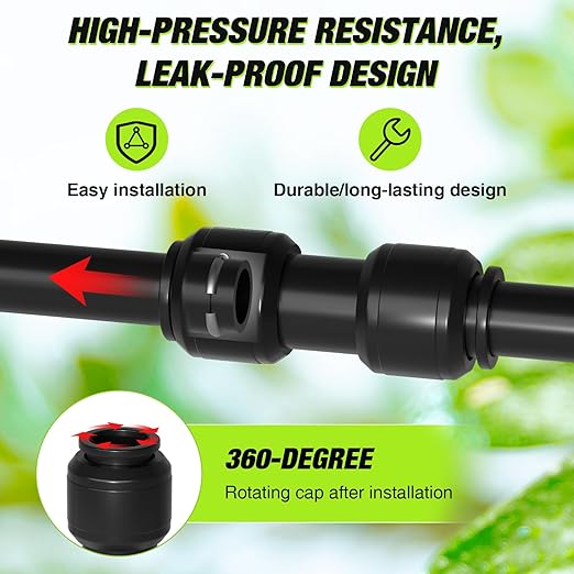 Bonviee 1/4 Inch Push-to-Connect Straight Connectors, 24 Pack – Drip Irrigation Fittings for Garden, Greenhouse, Lawn