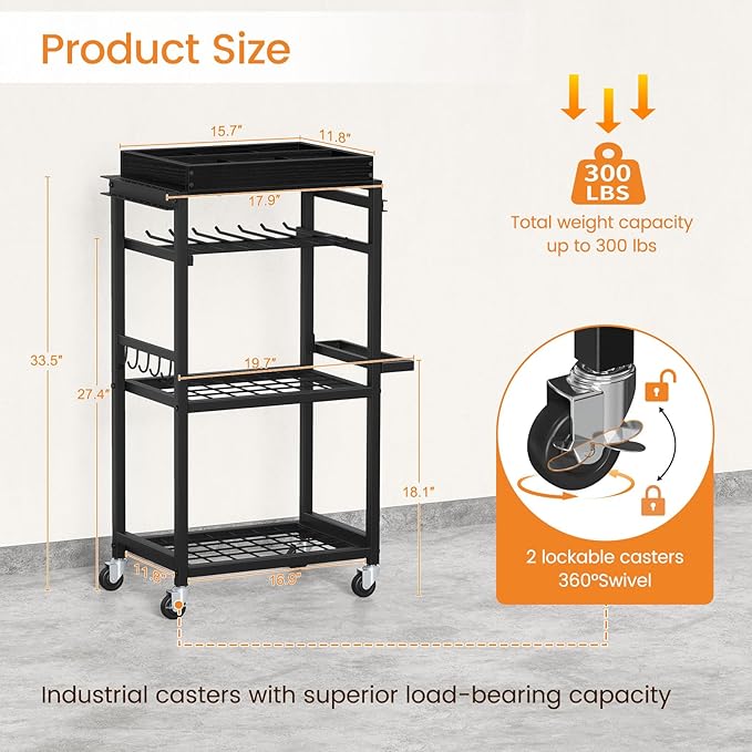 Snughome 4-Tier Tool Organizer Cart with Magnetic Tool Holder Strip, Tool Rack for Garage 300 lbs Heavy Duty Utility Rack for Workshop, Rolling Power Drill Holder & Tool Storage Cart, Gift for Men