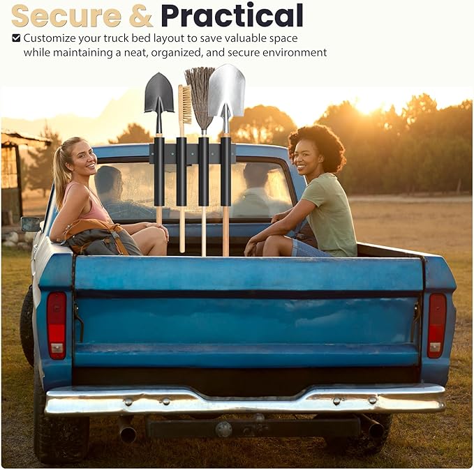 Shovel Holder for Truck - 8-Hole Heavy Duty Steel Tool Organizer - for Bed & Box Mount (Truck Bed Rail or Tool Box) - Also for Workshop and Farm Shed Use - Holds Rakes, Shovels, Hoes