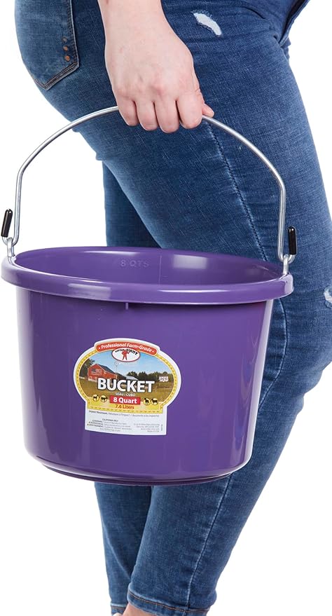 Little Giant® Plastic Animal Feed Bucket | Round Plastic Feed Bucket with Metal Handle | Made in USA | 8 Quarts | Purple