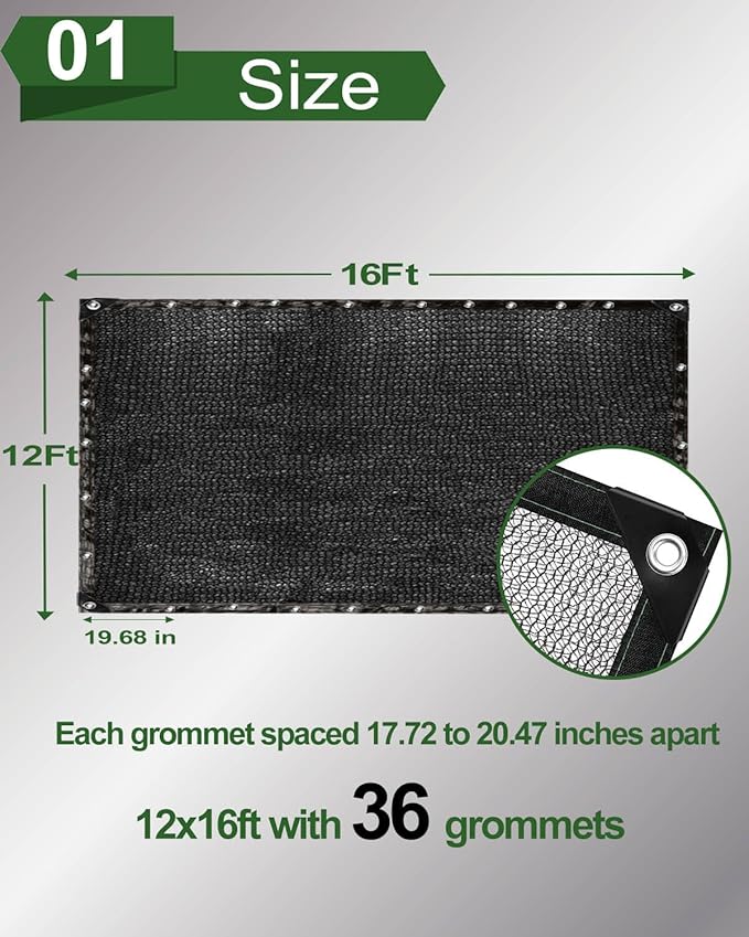 vensovo 30% Sunblock Shade Cloth Net Black Resistant - 12x16 Ft Garden Shade Mesh for Plant Cover, Greenhouse, Chicken Coop, Kennels, Tomatoes Plants