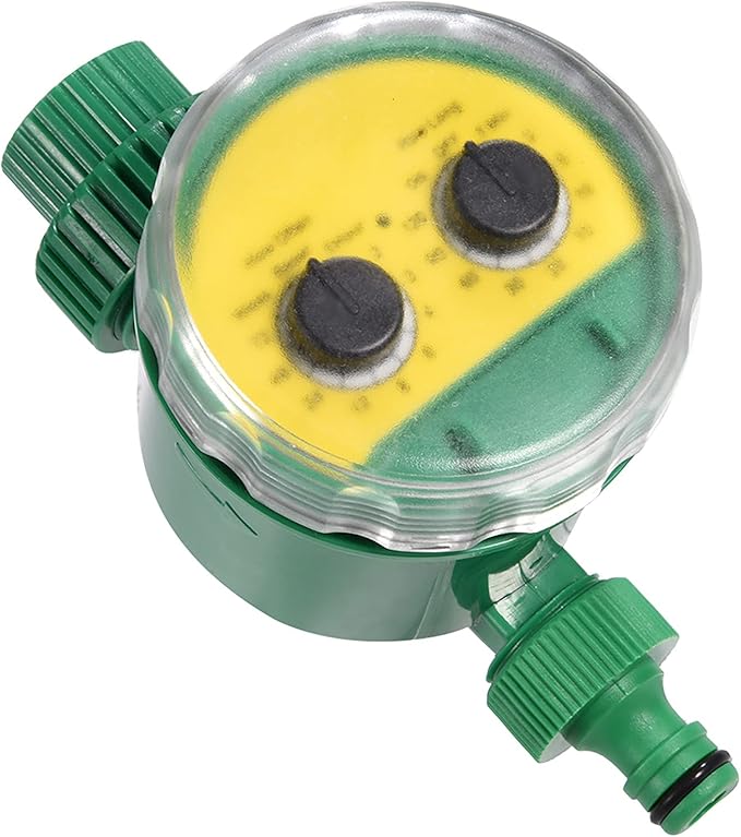 Automatic Irrigation Timer Water Sprinkler, Two - Dial Electronic Garden Controller with Waterproof ABS, Green - Up to 16 Daily Waterings, Adjustable Valve Timing for Outdoor Hos