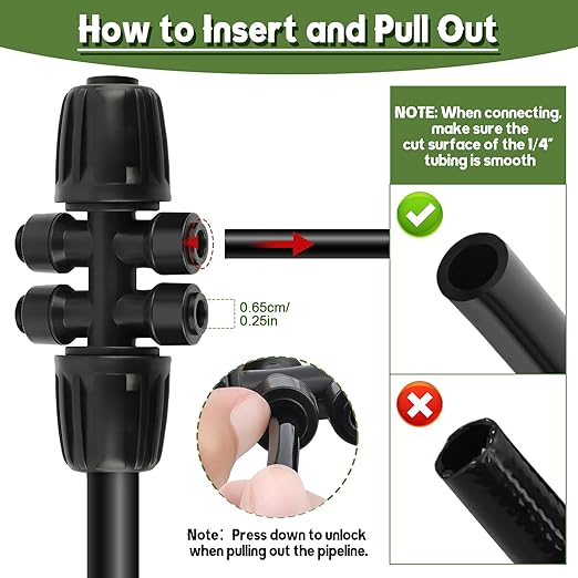 Kalolary 5PCS 1/2'' to 1/4'' Barbed Tee Quick Connectors, Push-to-Fit 6 Way Drip Irrigation Fittings with 4PCS Plugs Anti-Leak Drip Irrigation Part for 1/2" Irrigation Tubing Garden Watering System