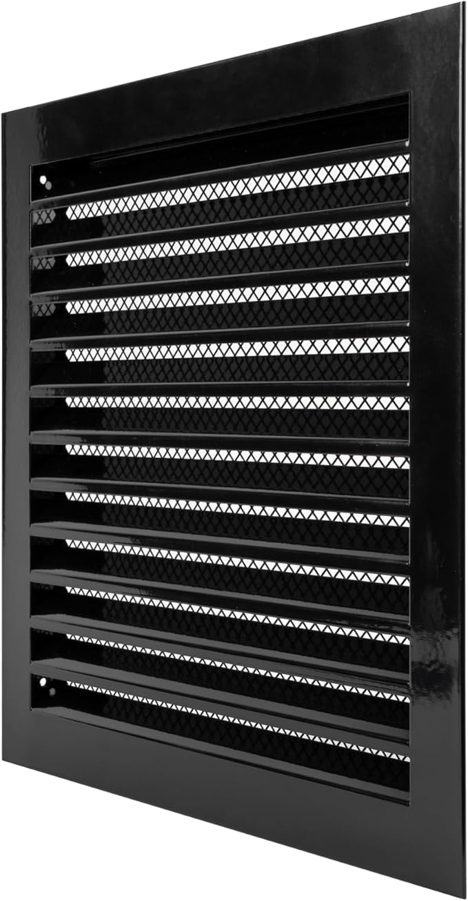 12" x 12" Inch Black Galvanized Steel Vent Cover - Square Industrial Air Vent Louver for Wall, House, Garage - Wire Screen Mesh Louver Grille - Soffit Exhaust Vent, Dryer Vent Cover