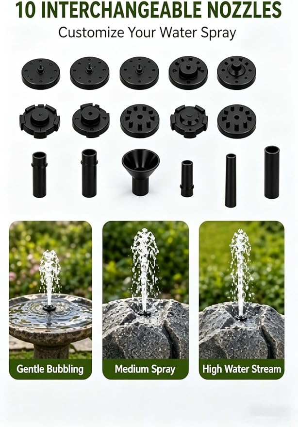 Realistic Granite Rock Solar Bird Bath Fountain - Solar Powered Bird Bath Fountain with Pump and 10 Nozzles, Outdoor Water Feature Resin Stone Look for Garden Pond Patio Yard Decor (White)