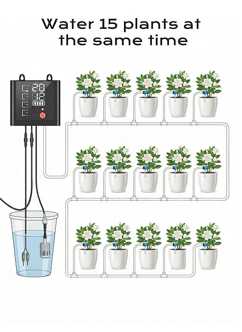 Solar Drip Irrigation System with USB Charging, 49FT Indoor Outdoor Plant Watering Devices for 15 Potted Plants, Automatic Watering System IP44 Waterproof 2200mAh for Garden Farm Greenhouse(Black)