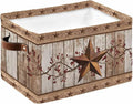 Vintage Texas Star Wooden Storage Bins Cubes Waterproof Cloth Storage Basket, Farmhouse Berry Country Foldable Storage Bags for Shelf Closet Clothes Storages Organizers with Handles 15x11x9.5 in 1PCS